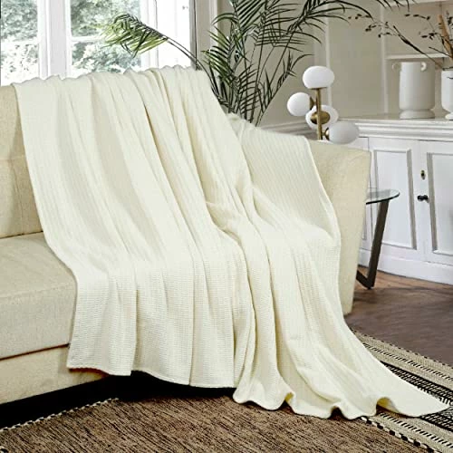 Classic Weave Breathable Lightweight Soft Cotton Blanket Queen Size (90X90 Inch) Ivory Color -100% Cotton Perfect Textured Blanket Layer For Couch Bed Sofa By Tex Trend 6 Classic Weave Breathable Lightweight Soft Cotton Blanket Queen Size (90X90 Inch) Ivory Color -100% Cotton Perfect Textured Blanket Layer For Couch Bed Sofa By Tex Trend - Image 4