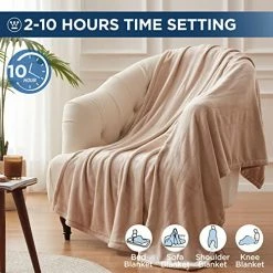 Westinghouse Electric Blanket Heated Throw | 6 Heating Levels & 2-10 Hour Time Setting | Flannel, 50x60in | Machine Washable, Beige -Electric Blankets Sales 2022 51bnWmyu2cL