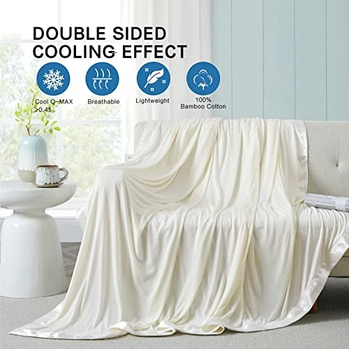 COMFLIVE 100% Bamboo Blanket For Hot Sleepers, Cooling Blanket Queen Size, Lightweight Summer Blanket,Double-Side And Satin Trim Blankets, Transfer Heat To Keep Cold On Warm Night (Cream, Queen) 7 COMFLIVE 100% Bamboo Blanket For Hot Sleepers, Cooling Blanket Queen Size, Lightweight Summer Blanket,Double-Side And Satin Trim Blankets, Transfer Heat To Keep Cold On Warm Night (Cream, Queen) - Image 5