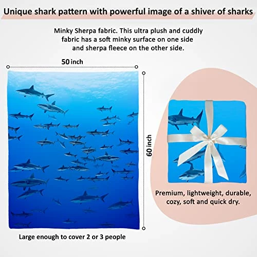 OSHWOW Shark Blanket Shark Gifts For Shark Lovers Shark Decor For Boys Room Shark Fleece Blanket Shark Blanket Adult Large 50" X 60" Shark Pillows Shark Week 4 OSHWOW Shark Blanket Shark Gifts For Shark Lovers Shark Decor For Boys Room Shark Fleece Blanket Shark Blanket Adult Large 50" X 60" Shark Pillows Shark Week - Image 2