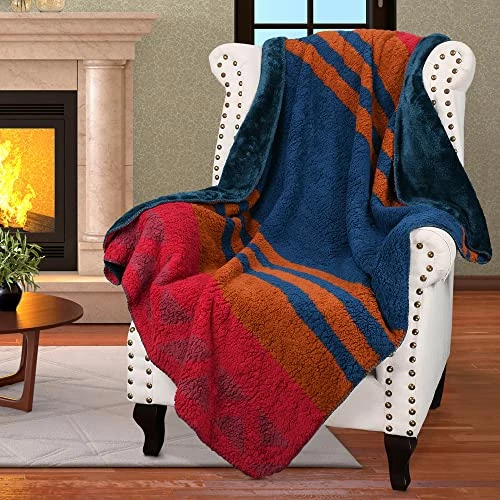 Catalonia Southwest Sherpa Blanket, Reversible Home Decorative Blanket For Adult Children, Soft Vintage Blanket Suitable For Sofa Bed Travel Wall Tapestry Living Room Outdoor Sw Stripe 6 Catalonia Southwest Sherpa Blanket, Reversible Home Decorative Blanket For Adult Children, Soft Vintage Blanket Suitable For Sofa Bed Travel Wall Tapestry Living Room Outdoor Sw Stripe - Image 4