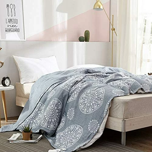 UniDes Soft Lightweight Muslin Cotton Blanket Full/Queen (78" X 90"), Throw Blanket For Bed, Couch & Sofa, Summer Bedding Coverlet - Pale Pink A-light Green 11 UniDes Soft Lightweight Muslin Cotton Blanket Full/Queen (78" X 90"), Throw Blanket For Bed, Couch & Sofa, Summer Bedding Coverlet - Pale Pink A-light Green - Image 9