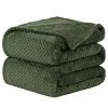 Uxcell Flannel Fleece Bed Blankets, Soft Warm Microfiber Blanket, Mesh Fuzzy Plush 330GSM Lightweight Decorative Solid Blankets For Bed 90"x90" Army Green