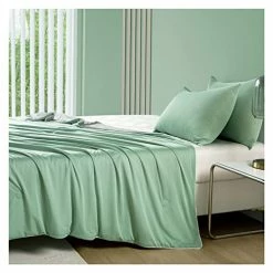 SKIZELL Satin Throw Blanket Silky Bed Blanket.Wrinkle-Free Throw Blanket For Coush Sofa Bed Outdoor.Throw Size 46"x60"Green&Grey