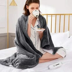 FIGERM Electric Heated Blanket Throw Queen Size 84" X 90" | 6 Heating Levels & 8h Auto Timer | Full Body Fast Heating And Ultra Soft Flannel, Machine Washable Bed Sofa Home Office Use, Light Grey -Electric Blankets Sales 2022 51dhENvg8OL. AC