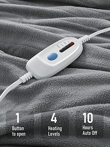 CURECURE Electric Heated Blanket Full Size 77'' X 84'' Electric Blanket For Whole Body Warming, ETL And FCC Certification Fast Heating With 4 Heating Levels & 10 Hours Auto Off, Machine Washable Grey 4 CURECURE Electric Heated Blanket Full Size 77'' X 84'' Electric Blanket For Whole Body Warming, ETL And FCC Certification Fast Heating With 4 Heating Levels & 10 Hours Auto Off, Machine Washable Grey - Image 2