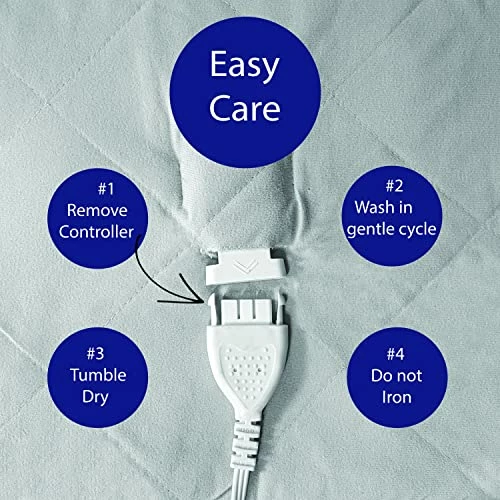 Thermee Micro Flannel Twin-Size Electric Heated Blanket, Machine Wash & Dry, Timer & Safety Shutoff, 85Lx66W, Ultramarine Plaid 4 Thermee Micro Flannel Twin-Size Electric Heated Blanket, Machine Wash & Dry, Timer & Safety Shutoff, 85Lx66W, Ultramarine Plaid - Image 2