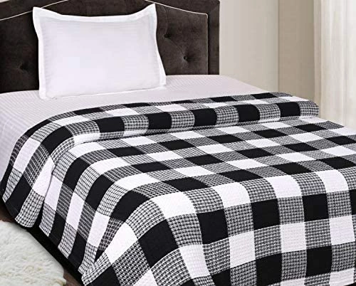 Ramanta Home Soft Premium Cotton Thermal Blanket In Buffalo Check Waffle Weave King Blackwhite,All Season Blanket,Breathable Cotton Blanket,Light Weight Blanket,Perfect For Layering Any Bed-Provides Comfort Black/white 7 Ramanta Home Soft Premium Cotton Thermal Blanket In Buffalo Check Waffle Weave King Blackwhite,All Season Blanket,Breathable Cotton Blanket,Light Weight Blanket,Perfect For Layering Any Bed-Provides Comfort Black/white - Image 5