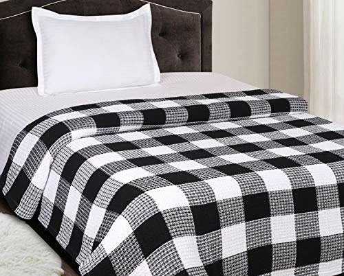Ramanta Home Soft Premium Cotton Thermal Blanket In Buffalo Check Waffle Weave King Blackwhite,All Season Blanket,Breathable Cotton Blanket,Light Weight Blanket,Perfect For Layering Any Bed-Provides Comfort Black/white 3 Ramanta Home Soft Premium Cotton Thermal Blanket In Buffalo Check Waffle Weave King Blackwhite,All Season Blanket,Breathable Cotton Blanket,Light Weight Blanket,Perfect For Layering Any Bed-Provides Comfort Black/white