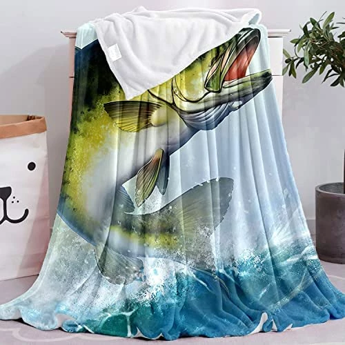 LodiSFOA Largemouth Bass Bass Jumping Out Of Water Fleece Blanket Travel Blanket Warm Soft Bed Blankets For Adults Gift For Christmas Holiday 50"x40" Black 3 9 LodiSFOA Largemouth Bass Bass Jumping Out Of Water Fleece Blanket Travel Blanket Warm Soft Bed Blankets For Adults Gift For Christmas Holiday 50"x40" Black 3 - Image 7
