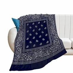 YIRONGCG Navy Blue Bandana Paisley Print Flannel Blanket Throw Lightweight Soft Warm Bed Blanket For Couch Sofa Chair Living Bedroom All Seasons Use