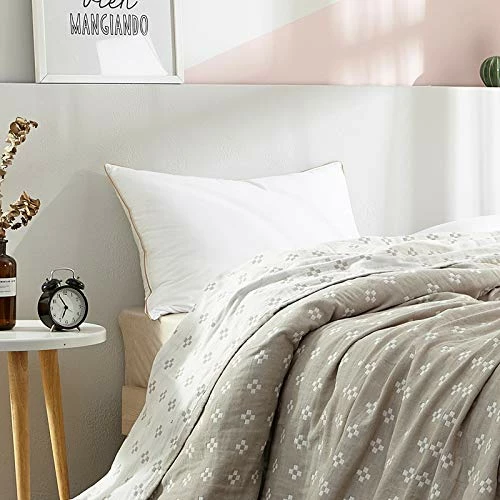 SHSYCER 3 Layer Cozy Lightweight Muslin 100% Cotton Blanket For Bed, Couch & Sofa, Summer Bedding Coverlet With Pattern,Camel,F/Q 78''x90'' 3 SHSYCER 3 Layer Cozy Lightweight Muslin 100% Cotton Blanket For Bed, Couch & Sofa, Summer Bedding Coverlet With Pattern,Camel,F/Q 78''x90''