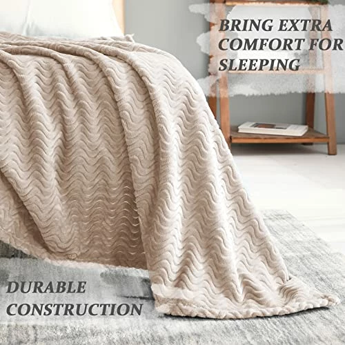 Exclusivo Mezcla King Size Jacquard Weave Wave Pattern Flannel Fleece Velvet Plush Bed Blanket As Bedspread/Coverlet/Bed Cover (90" X 104",Camel) - Soft, Lightweight, Warm And Cozy 6 Exclusivo Mezcla King Size Jacquard Weave Wave Pattern Flannel Fleece Velvet Plush Bed Blanket As Bedspread/Coverlet/Bed Cover (90" X 104",Camel) - Soft, Lightweight, Warm And Cozy - Image 4