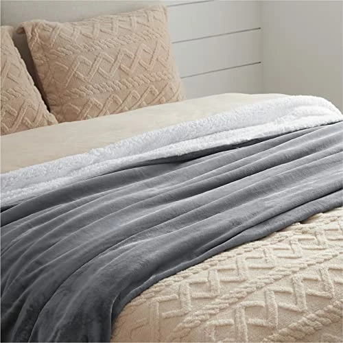 Bedsure Sherpa Fleece Bed Blankets Queen Size - Grey Thick Fuzzy Warm Soft Large Queen Blanket For Bed, 90x90 Inches 5 Bedsure Sherpa Fleece Bed Blankets Queen Size - Grey Thick Fuzzy Warm Soft Large Queen Blanket For Bed, 90x90 Inches - Image 3