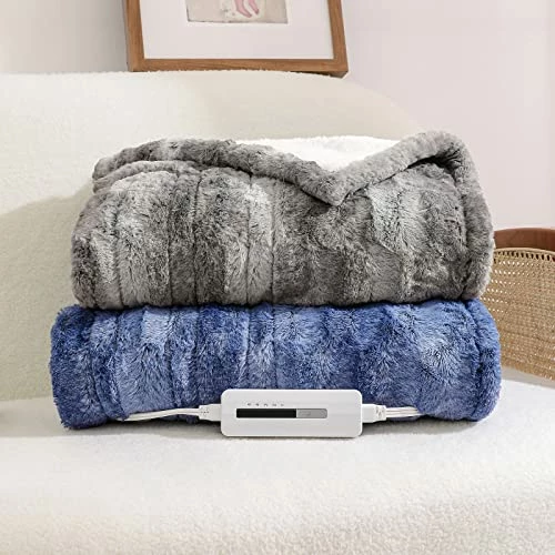 Coomiss Electric Heated Blanket 50" X 60" Luxury Faux Fur Sherpa Fast Heating Blanket ETL Certification With 5 Heating Levels 3 Hours Auto Off Machine Washable Navy Blue 7 Coomiss Electric Heated Blanket 50" X 60" Luxury Faux Fur Sherpa Fast Heating Blanket ETL Certification With 5 Heating Levels 3 Hours Auto Off Machine Washable Navy Blue - Image 5