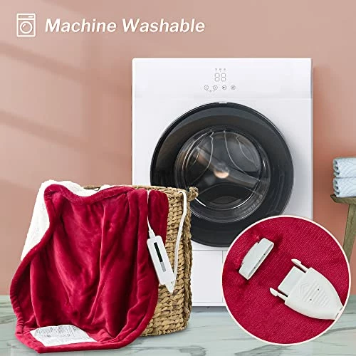 CORIWELL Heated Blanket Electric Throw - 50" X 60" Full Body Size Heating Blanket - 5 Heating Setting Soft Flannel Electric Blanket With 3 Hours Auto Shut Off, Machine Washable(Rose Red ) 8 CORIWELL Heated Blanket Electric Throw - 50" X 60" Full Body Size Heating Blanket - 5 Heating Setting Soft Flannel Electric Blanket With 3 Hours Auto Shut Off, Machine Washable(Rose Red ) - Image 6