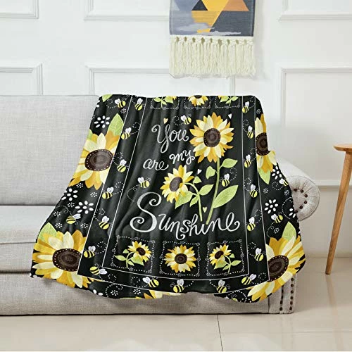 Edwiinsa You Are My Sunshine Fleece Blanket Lightweight Super Soft 40'' X 50'', Sunflowers And Bees Framed Design Warm Fuzzy Plush Cozy Luxury Microfiber Bed Blankets All Season For Couch/Sofa/Gift Sunshineeda2846 5 Edwiinsa You Are My Sunshine Fleece Blanket Lightweight Super Soft 40'' X 50'', Sunflowers And Bees Framed Design Warm Fuzzy Plush Cozy Luxury Microfiber Bed Blankets All Season For Couch/Sofa/Gift Sunshineeda2846 - Image 3