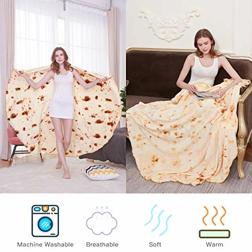 Innocedear Burritos Blanket,2 Pack Double Side Flannel Tortilla Blanket 71 Inches,Comfortable Soft Novelty Giant Taco Blanket,Funny Gag Gifts For Adults&Kids-Style 1 6 Innocedear Burritos Blanket,2 Pack Double Side Flannel Tortilla Blanket 71 Inches,Comfortable Soft Novelty Giant Taco Blanket,Funny Gag Gifts For Adults&Kids-Style 1 - Image 4