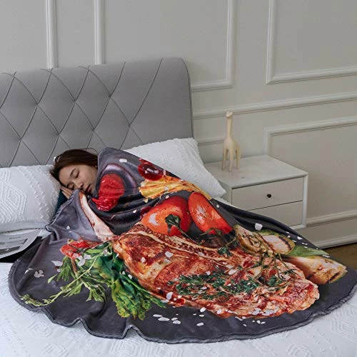 BATTILO HOME Interesting Steak Food Blanket, Funny Soft Large Flannel Gift Food Blankets For Adlts Pets Friends Couch Bed Sofa Travel, Diameter 71 Inch Flower Waffle 5 BATTILO HOME Interesting Steak Food Blanket, Funny Soft Large Flannel Gift Food Blankets For Adlts Pets Friends Couch Bed Sofa Travel, Diameter 71 Inch Flower Waffle - Image 3