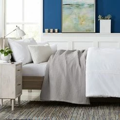 Market & Place 100% Cotton Waffle Weave Bed Blanket | Soft, Breathable, And Lightweight Blanket For All-Season | Perfect For Layering | Brielle Collection (Full / Queen, Light Grey) -Electric Blankets Sales 2022 51h0y4276YL