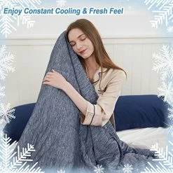PHF Clever Cooling Blanket Twin Size, Summer Blankets Absorbs Heat To Keep Adults Children Hot Sleeper Cool On Warm Nights,Lightweight Breathable Blanket For Bed Sofa Couch, 60 X 80 Inches, Navy -Electric Blankets Sales 2022 51hfrT4iO0L
