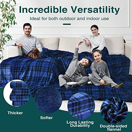 Ultracozy Big Oversized Blanket, 100x100 Inches King Sized Blanket, Double Sided Flannel, Weighted Fleece Blanket For Bed, Couch Throw, Family Blanket, Machine Washable Blue Black 5 Ultracozy Big Oversized Blanket, 100x100 Inches King Sized Blanket, Double Sided Flannel, Weighted Fleece Blanket For Bed, Couch Throw, Family Blanket, Machine Washable Blue Black - Image 3