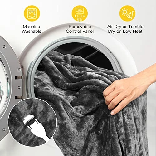 WAPANEUS Electric Blanket 72”x84” Flannel Heated Blanket Full Size With 5 Heating Settings 10 Hours Auto-Off, Fast-Heating, ETL Listed, Machine Washable, Dark Grey 7 WAPANEUS Electric Blanket 72”x84” Flannel Heated Blanket Full Size With 5 Heating Settings 10 Hours Auto-Off, Fast-Heating, ETL Listed, Machine Washable, Dark Grey - Image 5