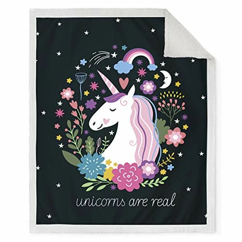 Jekeno Unicorn Sherpa Blanket Smooth Soft Print Throw Blanket For Sofa Chair Bed Office Travelling Camping Kids Adults 50"x60" Unicorn4 4 Jekeno Unicorn Sherpa Blanket Smooth Soft Print Throw Blanket For Sofa Chair Bed Office Travelling Camping Kids Adults 50"x60" Unicorn4 - Image 2