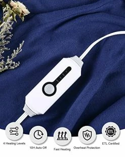 YAKEE Electric Heated Blanket, 72" X 84" Large Full Size With 4 Heating Levels, 10H Auto Shut Off, Soft Fleece Warm Heated Blanket, Fast-Heating & Machine Washable - Blue -Electric Blankets Sales 2022 51hvocJLdLL