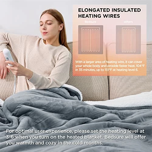 Bedsure Heated Electric Blanket Twin - Soft Heated Blanket, 6 Heat Settings Heating Blanket With 10 Time Settings, 8hrs Timer Auto Shut Off (62×84 Inches, Grey) 3 Bedsure Heated Electric Blanket Twin - Soft Heated Blanket, 6 Heat Settings Heating Blanket With 10 Time Settings, 8hrs Timer Auto Shut Off (62×84 Inches, Grey)