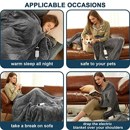 Greenoak Heated Electric Throw Blanket, 50“ X 62” Heating Blanket, Thick Soft Warming Plush Electric Lap Blanket Sherpa For Adults With 5-Position Timer &10 Heating Levels (Grey) Light Grey 5 Greenoak Heated Electric Throw Blanket, 50“ X 62” Heating Blanket, Thick Soft Warming Plush Electric Lap Blanket Sherpa For Adults With 5-Position Timer &10 Heating Levels (Grey) Light Grey - Image 3