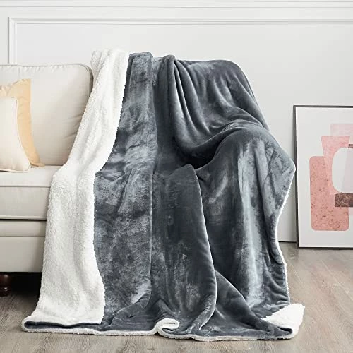 NICETOWN Sherpa Fleece Blankets Twin Size For All Seasons, Grey Thick Fuzzy Warm Soft Fluffy Cozy Reversible Shaggy Velvet Plush Blanket For Sofa And Bed, 60 X 80 Inches, Dark Grey 3 NICETOWN Sherpa Fleece Blankets Twin Size For All Seasons, Grey Thick Fuzzy Warm Soft Fluffy Cozy Reversible Shaggy Velvet Plush Blanket For Sofa And Bed, 60 X 80 Inches, Dark Grey