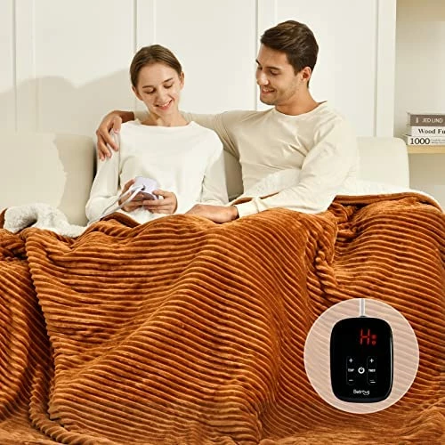 Bearhug Electric Heated Blanket, Ribbed Flannel & Sherpa 62"x84" Fast Heating Blanket, 5 Year Warranty, 10 Heating Levels & 1-12H Auto Off, Over Heat Protection, Machine Washable Brown 9 Bearhug Electric Heated Blanket, Ribbed Flannel & Sherpa 62"x84" Fast Heating Blanket, 5 Year Warranty, 10 Heating Levels & 1-12H Auto Off, Over Heat Protection, Machine Washable Brown - Image 7