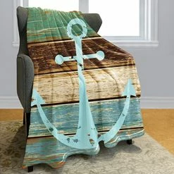 HommomH 50" X 80" Blanket Comfort Warmth Soft Cozy Air Conditioning Easy Care Machine Wash Nautical Decor Anchor Multi 5