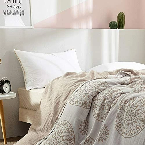 UniDes Soft Lightweight Muslin Cotton Blanket Full/Queen (78" X 90"), Throw Blanket For Bed, Couch & Sofa, Summer Bedding Coverlet - Pale Pink A-light Green 13 UniDes Soft Lightweight Muslin Cotton Blanket Full/Queen (78" X 90"), Throw Blanket For Bed, Couch & Sofa, Summer Bedding Coverlet - Pale Pink A-light Green - Image 11