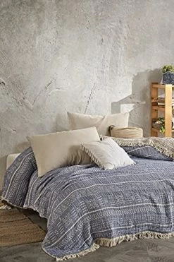 Boho Decor Bedroom 3-Layers Muslin Reversible Soft Cotton Bed Cover, Muslin Blankets For Adults, Soft Bedspread, Blanket Organic, Cotton Blanket, Turkish Throw Blanket, (Blue Blanket 87"x95") (Green) -Electric Blankets Sales 2022 51kH0Ww5qlS. AC