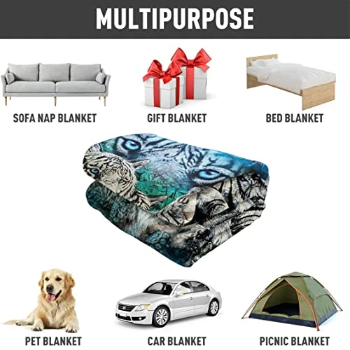 HommomH 60" X 80"Soft Blanket Air Conditioning White Tigers Blue Super Soft Multi 17 4 HommomH 60" X 80"Soft Blanket Air Conditioning White Tigers Blue Super Soft Multi 17 - Image 2