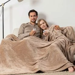 King Size Heated Blanket 100" X 90", Burngogo Zoned Electric Blanket Dual Temperature Control 4 Heating Levels, Reversible Soft Flannel, 10 Hours Auto Shut Off, ETL FCC Certified Brown -Electric Blankets Sales 2022 51m1Vh AZTL. AC 1