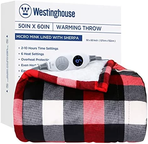 Westinghouse Electric Blanket Heated Blanket, Plaid Sherpa Heating Blanket, 10 Heating Levels & 1 To 12 Hours Heating Time Settings, Green Plaid, 62"x84" Twin Size 10 Westinghouse Electric Blanket Heated Blanket, Plaid Sherpa Heating Blanket, 10 Heating Levels & 1 To 12 Hours Heating Time Settings, Green Plaid, 62"x84" Twin Size - Image 8