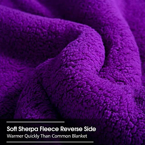 JML Fleece Blanket 79"x 91", 3- Pieces Sherpa Blanket - Super Soft Warm, Korean Style Reversible Embossed Winter Borrego Blanket, Purple Printed - Black Pattern 5 JML Fleece Blanket 79"x 91", 3- Pieces Sherpa Blanket - Super Soft Warm, Korean Style Reversible Embossed Winter Borrego Blanket, Purple Printed - Black Pattern - Image 3