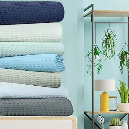 Tex Trend Waffle Weave Cotton Blanket - All Season Luxury Fine Fabric Blanket - King 90x108 Inch, Ivory Cream - With Free Pillow Cushion Covers 7 Tex Trend Waffle Weave Cotton Blanket - All Season Luxury Fine Fabric Blanket - King 90x108 Inch, Ivory Cream - With Free Pillow Cushion Covers - Image 5