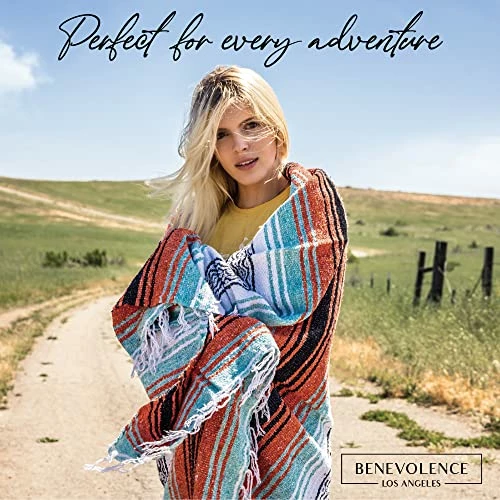 Benevolence LA Authentic Mexican Blanket - Beach Blanket, Handwoven Serape Blanket, Perfect Beach Blankets, Picnic Blanket, Outdoor Blanket, Yoga Blanket, Camping Blanket, Car Blanket, Woven Blanket (Rust) Mint 4 Benevolence LA Authentic Mexican Blanket - Beach Blanket, Handwoven Serape Blanket, Perfect Beach Blankets, Picnic Blanket, Outdoor Blanket, Yoga Blanket, Camping Blanket, Car Blanket, Woven Blanket (Rust) Mint - Image 2