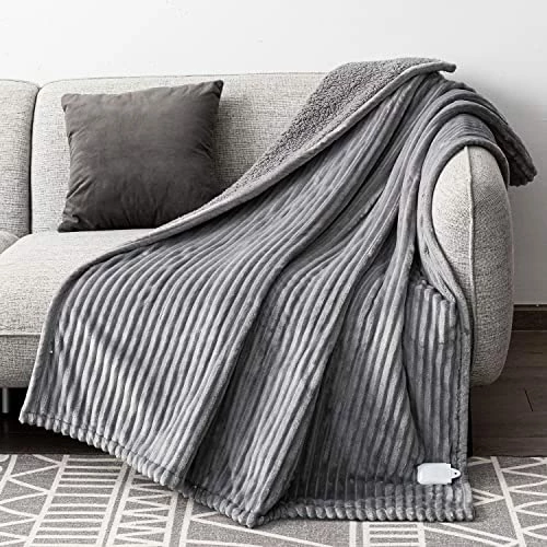 Uttermara Electric Blanket Twin Size 62x84 Inches - Soft Warm Sherpa Heated Blanket, 10 Heating Levels Fast Heating Blanket With 12hrs Auto-Off Timer, Ribbed Fleece Full Body Warming Blanket, Grey 10 Uttermara Electric Blanket Twin Size 62x84 Inches - Soft Warm Sherpa Heated Blanket, 10 Heating Levels Fast Heating Blanket With 12hrs Auto-Off Timer, Ribbed Fleece Full Body Warming Blanket, Grey - Image 8