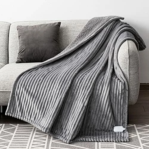 Uttermara Electric Blanket Twin Size 62x84 Inches - Soft Warm Sherpa Heated Blanket, 10 Heating Levels Fast Heating Blanket With 12hrs Auto-Off Timer, Ribbed Fleece Full Body Warming Blanket, Grey 3 Uttermara Electric Blanket Twin Size 62x84 Inches - Soft Warm Sherpa Heated Blanket, 10 Heating Levels Fast Heating Blanket With 12hrs Auto-Off Timer, Ribbed Fleece Full Body Warming Blanket, Grey