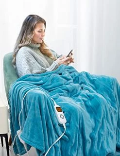 Topblan Electric Heated Blanket, Fast Heating Blanket 10 Heating Levels, Double-Layer Soft Flannel Heated Blanket Full Size For Bedroom Couch, Machine Washable, 72x84 Inches Blue -Electric Blankets Sales 2022 51oD8uRfVLL