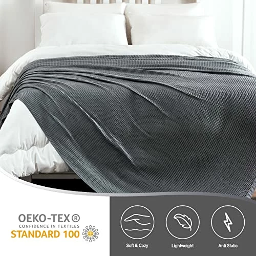 Bobor Cooling Blanket, 100% Bamboo Waffle Pattern Weave Blanket, Soft Lightweight Blanket, Summer Keeps Cool At Night, Home Decoration Blanket For Couch And Bed (59"x79", Dark Grey) 7 Bobor Cooling Blanket, 100% Bamboo Waffle Pattern Weave Blanket, Soft Lightweight Blanket, Summer Keeps Cool At Night, Home Decoration Blanket For Couch And Bed (59"x79", Dark Grey) - Image 5