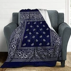 YIRONGCG Navy Blue Bandana Paisley Print Flannel Blanket Throw Lightweight Soft Warm Bed Blanket For Couch Sofa Chair Living Bedroom All Seasons Use -Electric Blankets Sales 2022 51opY9KFPUS
