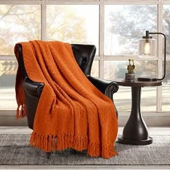 HOMEIDEAS Textured Knitted Throw Blanket - Super Soft Knit Blanket With Tassels - Warm Decorative Blanket For Fall Winter Couch Sofa Chair Bed Living Room (50x60, Orange) -Electric Blankets Sales 2022 51pHx0nT9OL. AC