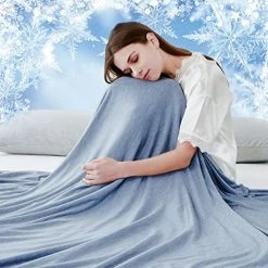 LUXEAR Cooling Blanket Japanese Q-Max 0.4 Technology Keep Cool In Hot Summer, 51 X 67in Twin Or Baby Sized Blanket For Adults, Children, Babies. Mica Nylon And PE Cool Fabric Breathable Comfortable.(Blue)
