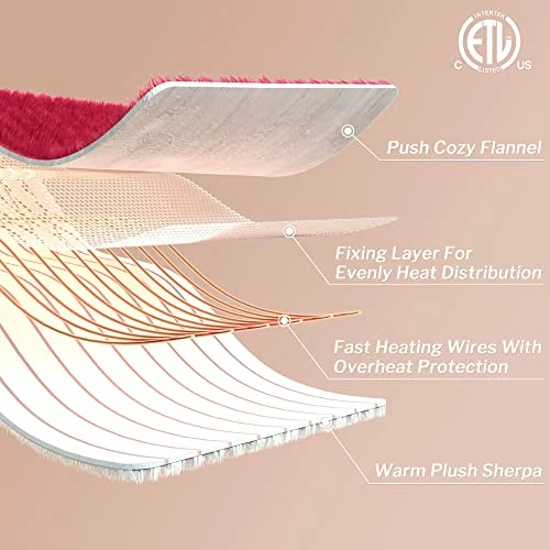 CORIWELL Heated Blanket Electric Throw - 50" X 60" Full Body Size Heating Blanket - 5 Heating Setting Soft Flannel Electric Blanket With 3 Hours Auto Shut Off, Machine Washable(Rose Red ) 7 CORIWELL Heated Blanket Electric Throw - 50" X 60" Full Body Size Heating Blanket - 5 Heating Setting Soft Flannel Electric Blanket With 3 Hours Auto Shut Off, Machine Washable(Rose Red ) - Image 5
